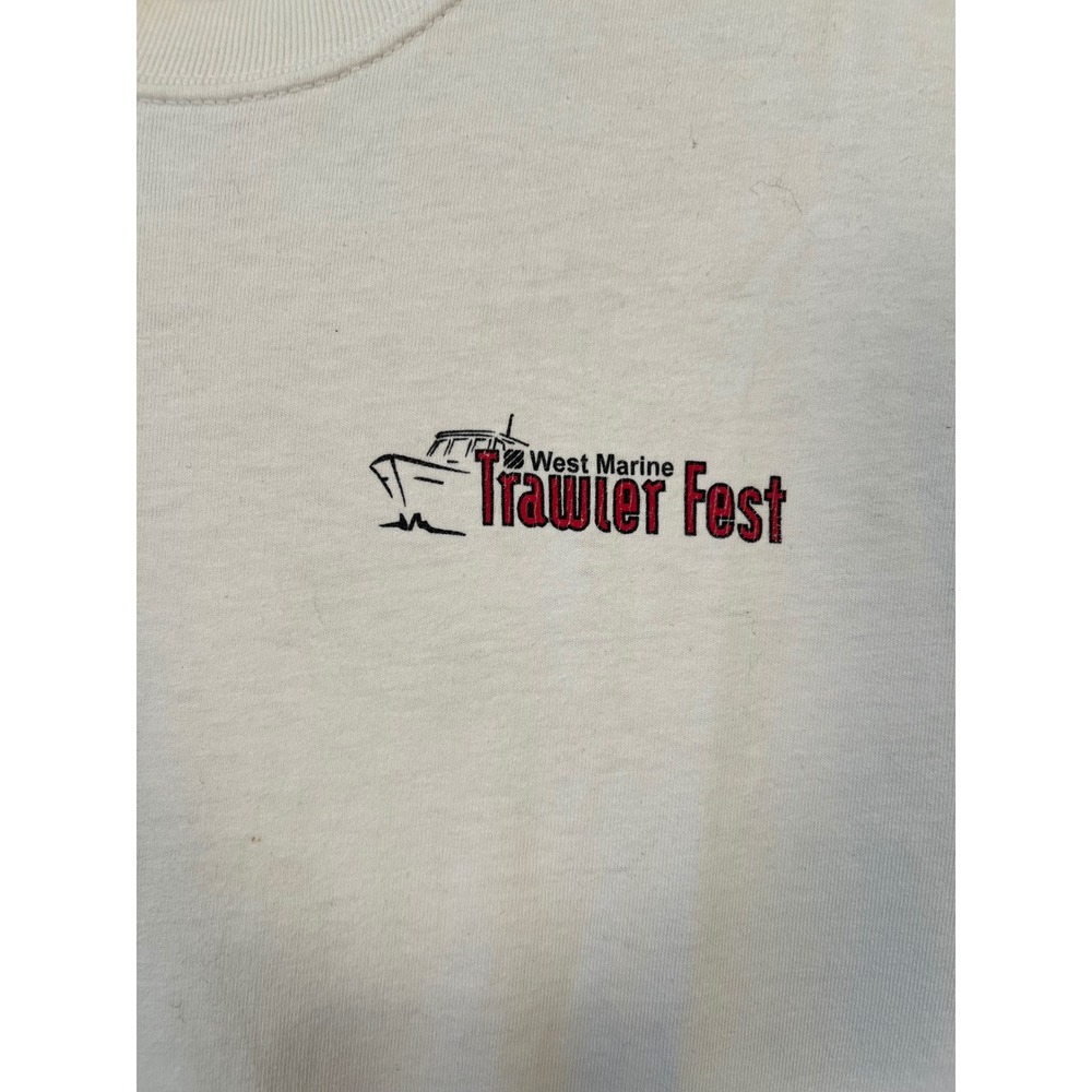 Hanes Beefy-T Mens Medium Cream West Marine Trawler Fest Graphic T-Shirt - Picture 3 of 10